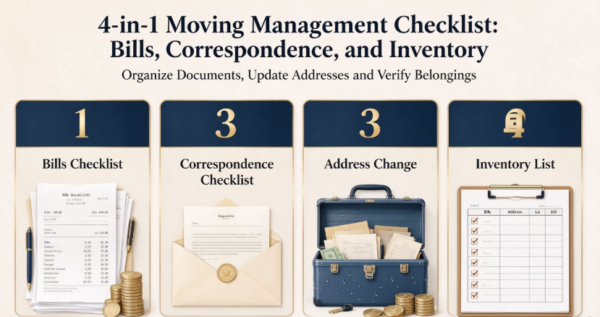 4-in-1 Moving Management Checklist: Bills, Correspondence, and Inventory